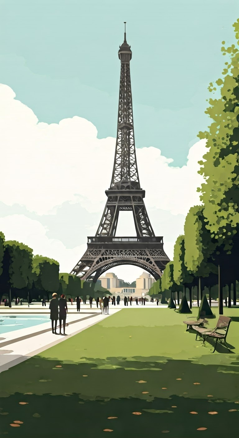 Visitors at Eiffel Tower park