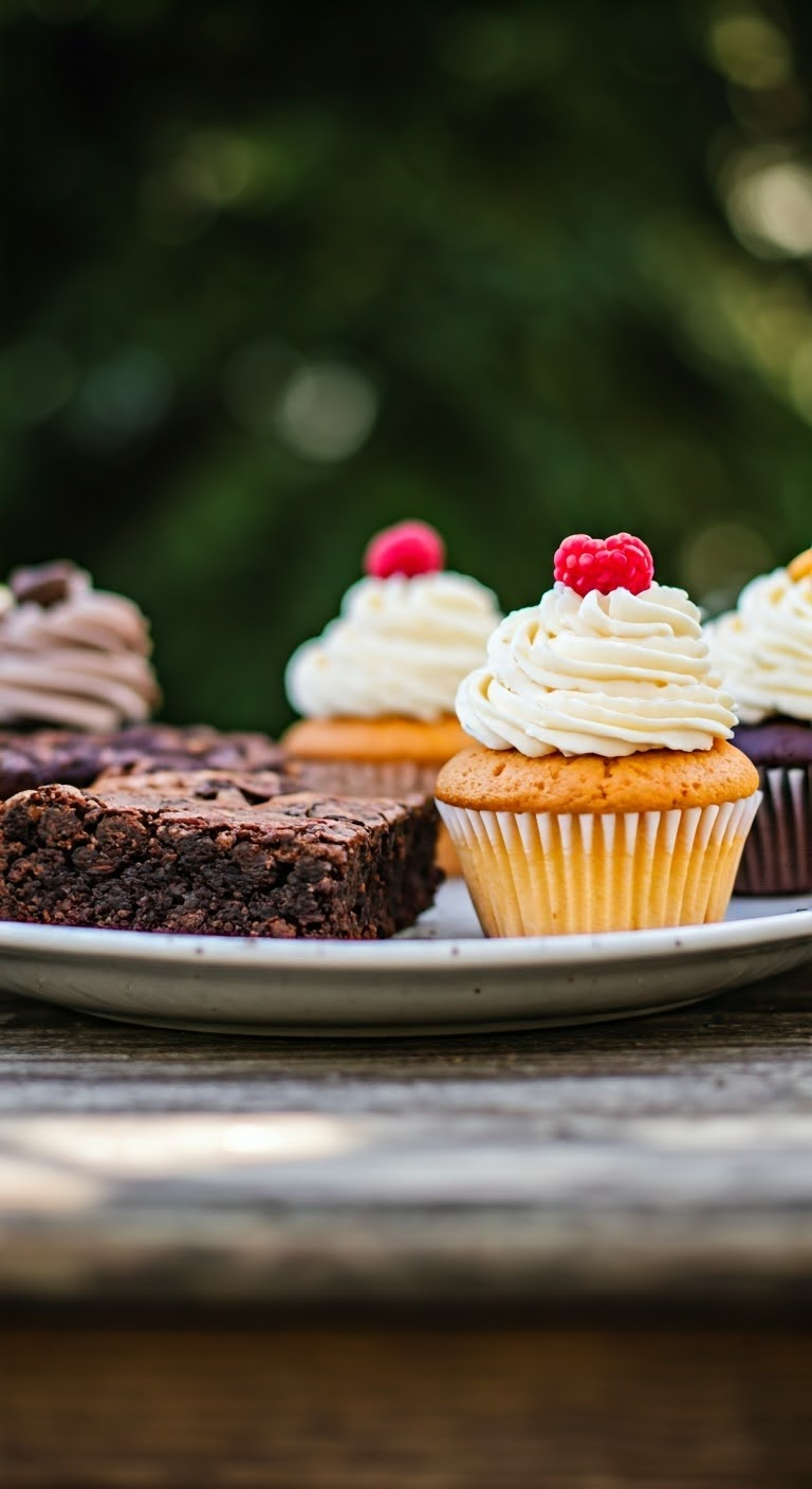 Cupcakes and brownies on a table