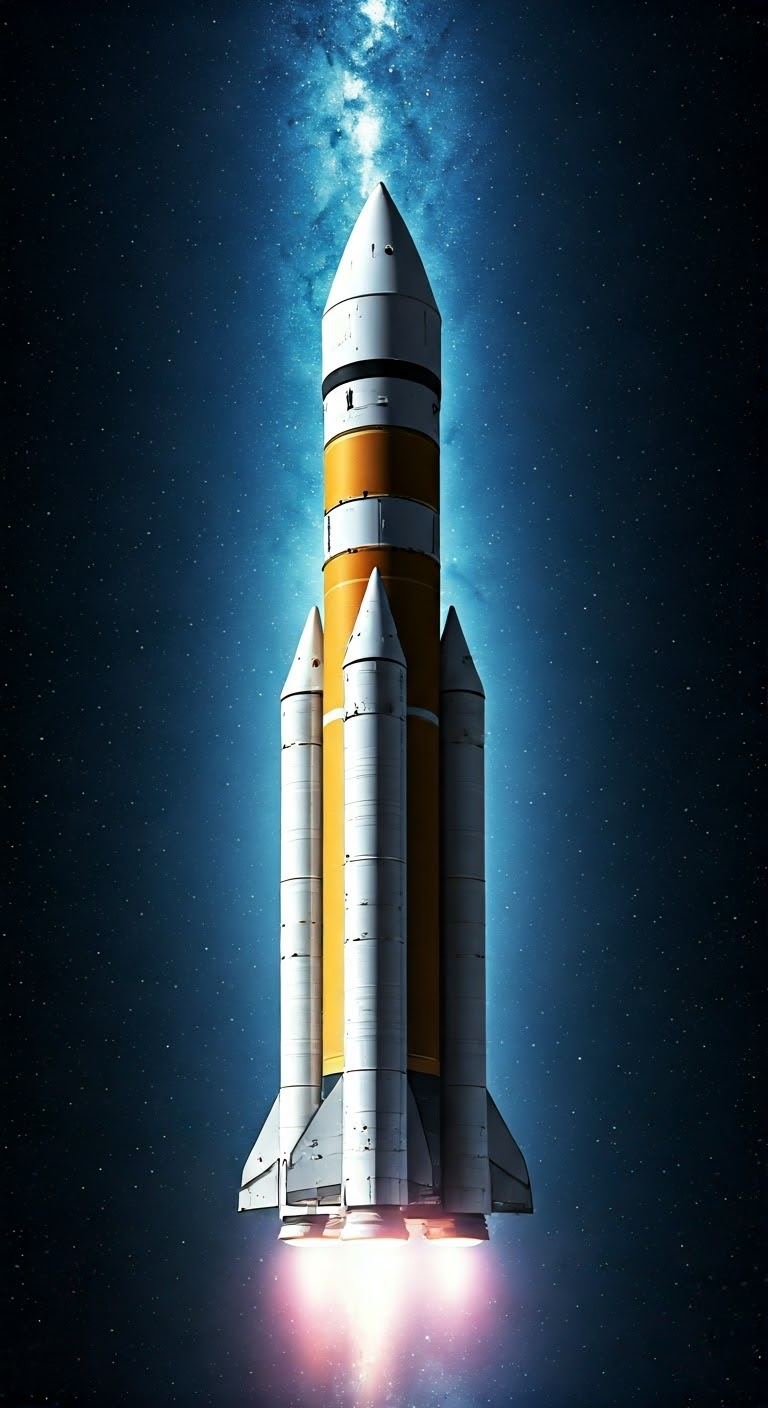 Rocket in space amidst stars