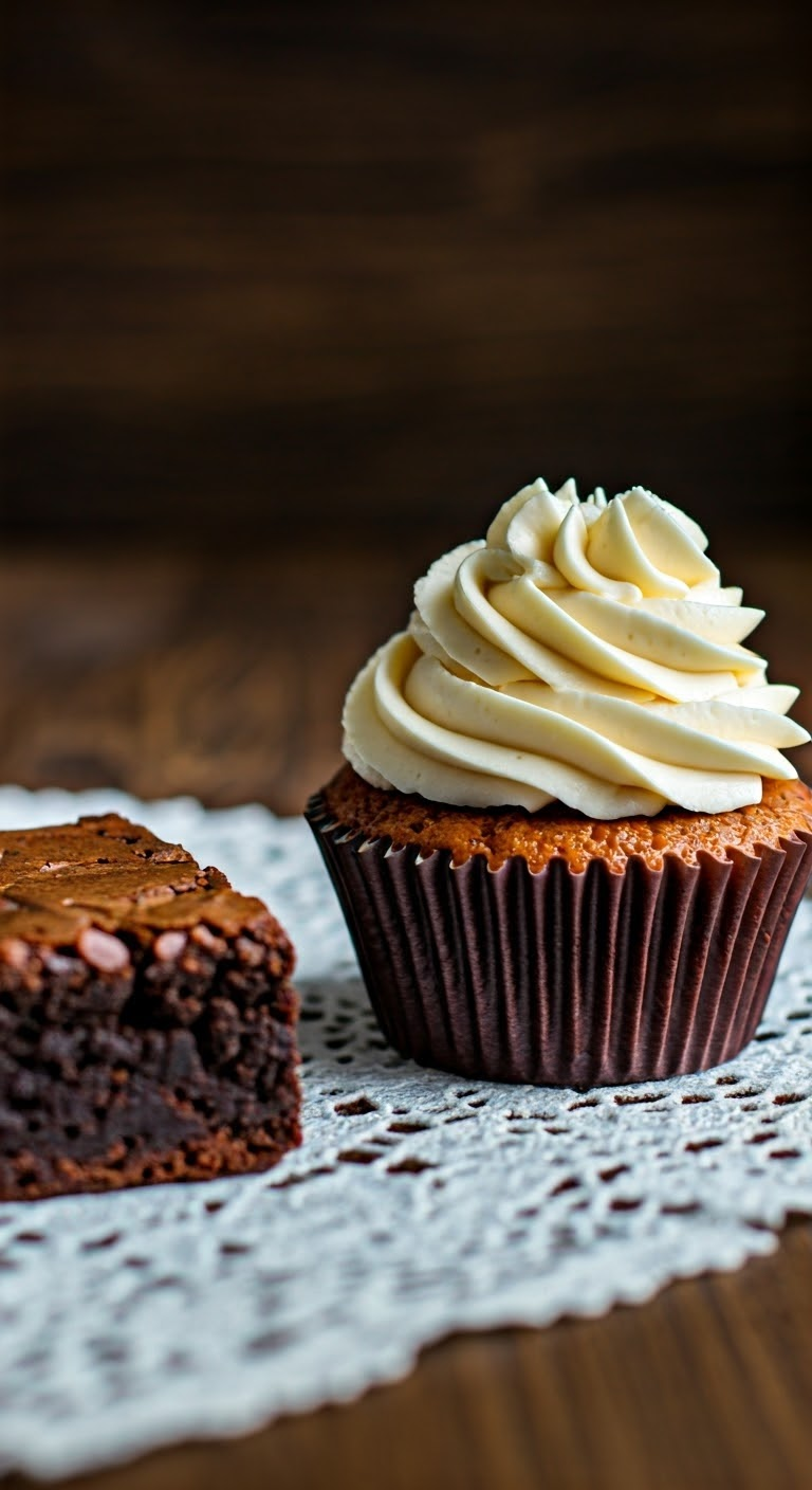 Cupcake and brownie close-up