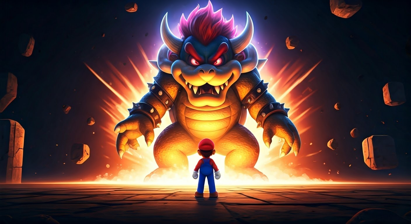 Mario facing a boss character