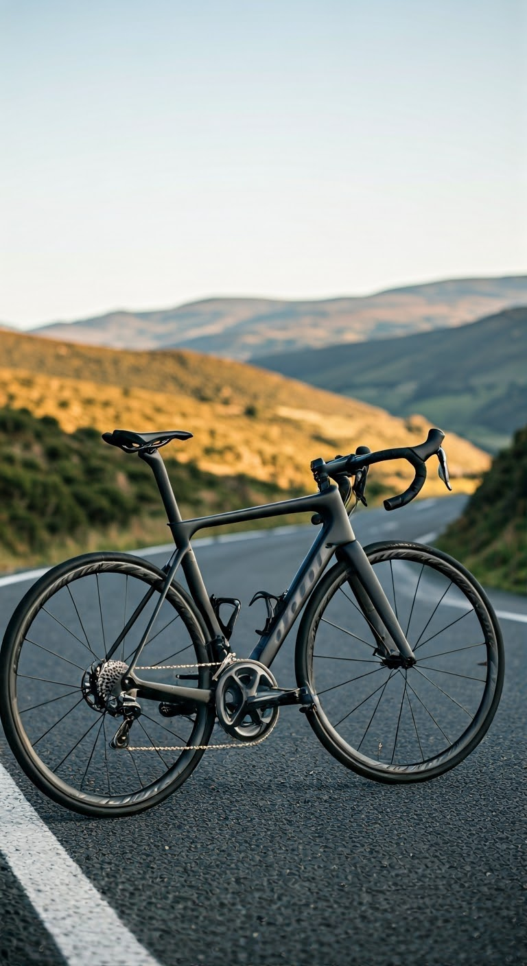 Premium road bike on scenic road