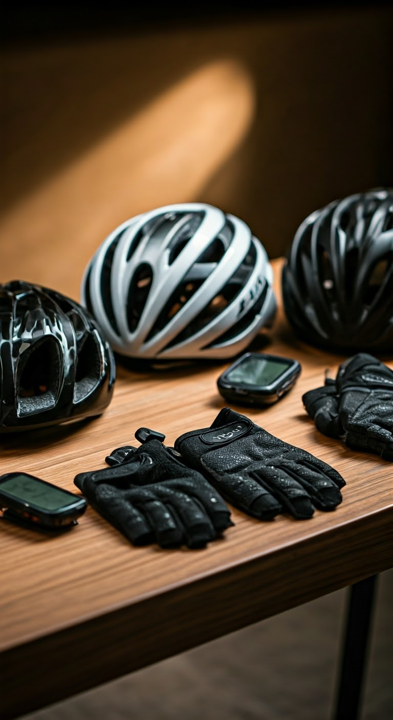 Cycling accessories on a table