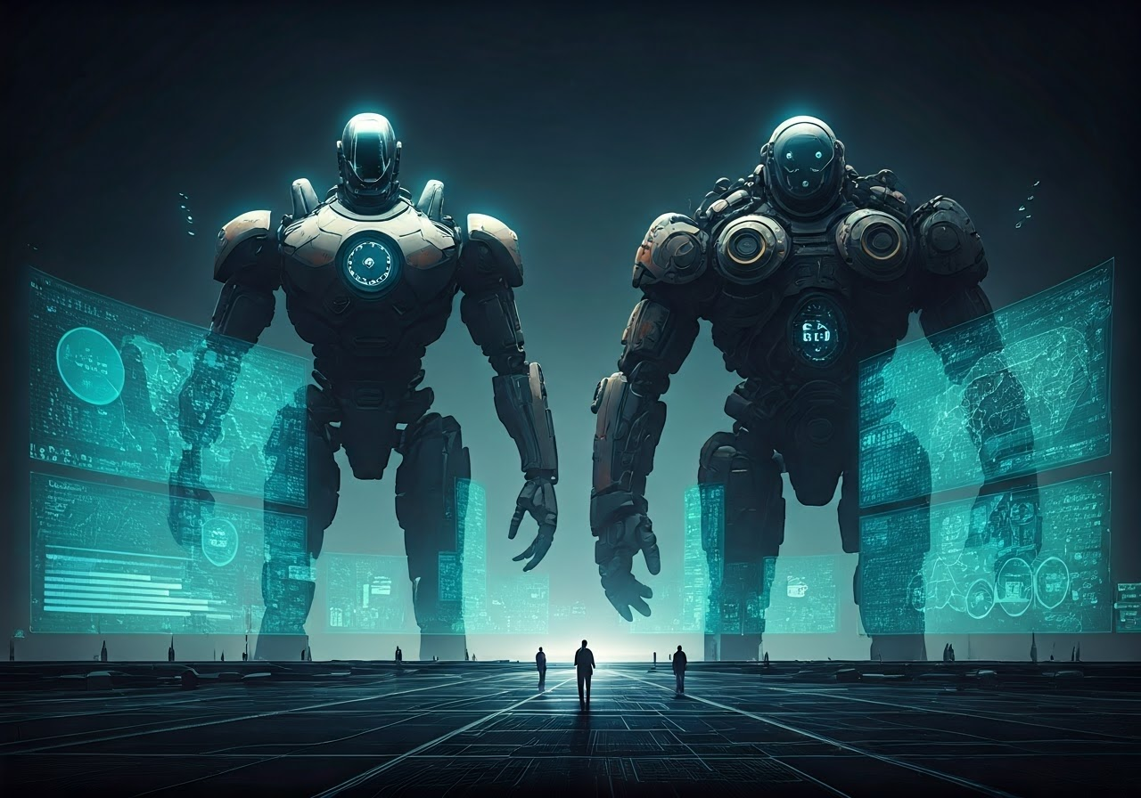 AI models in futuristic landscape