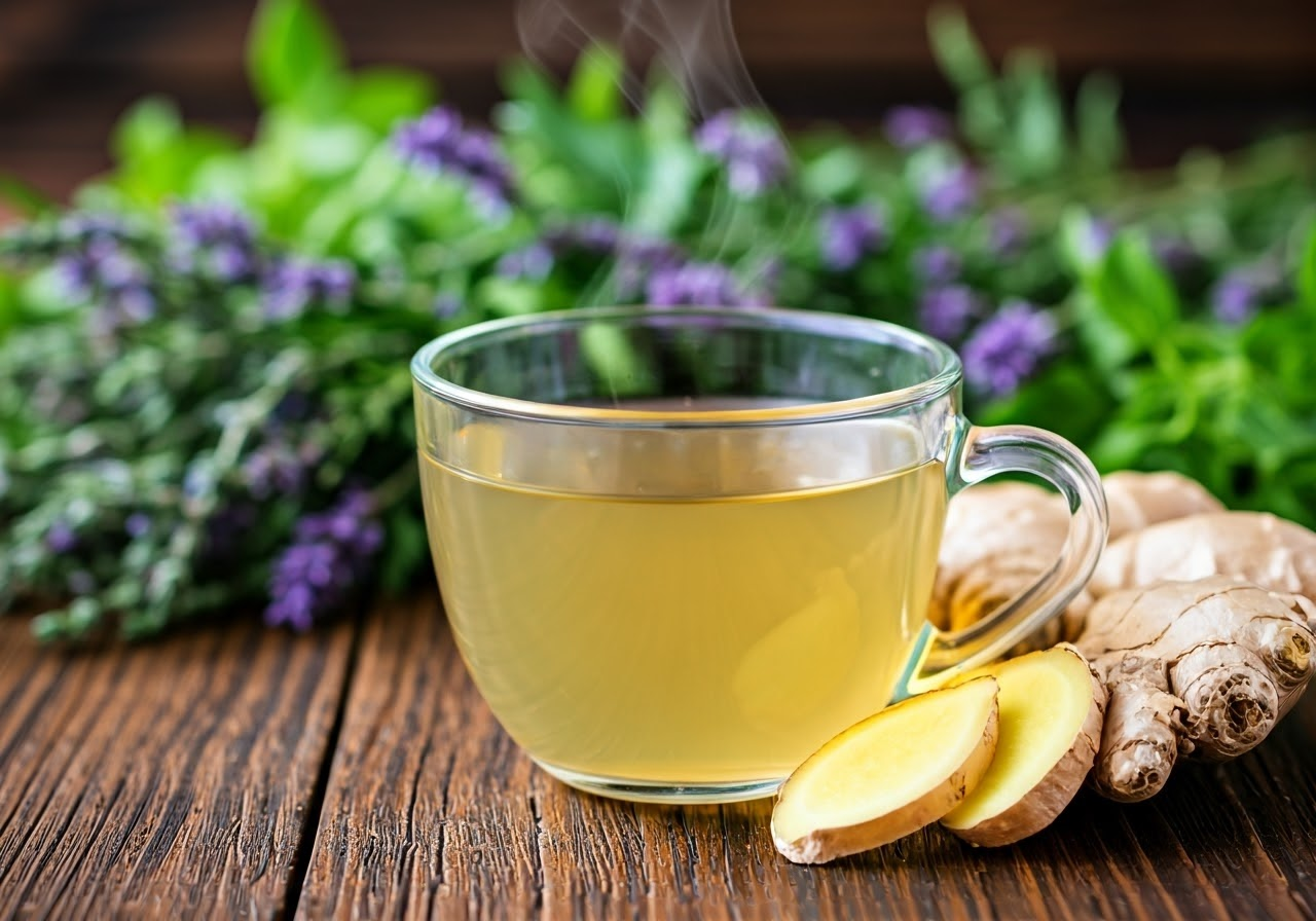 A cup of ginger tea on table