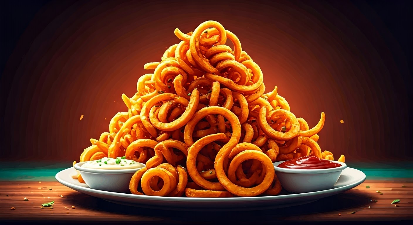 Delicious curly fries on a plate