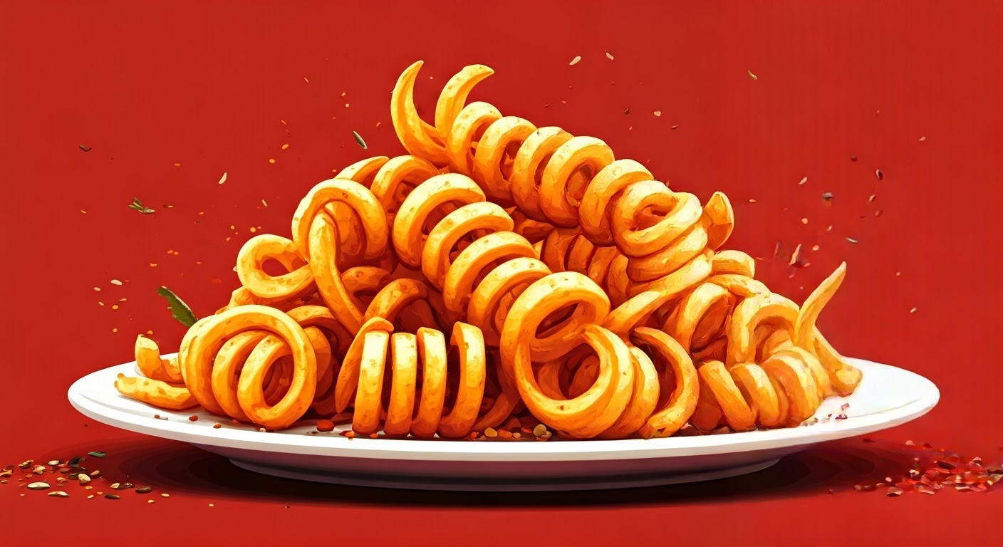Plate of crispy curly fries