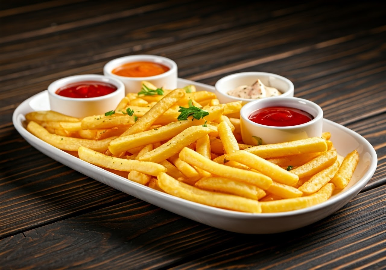 Plate of golden French fries