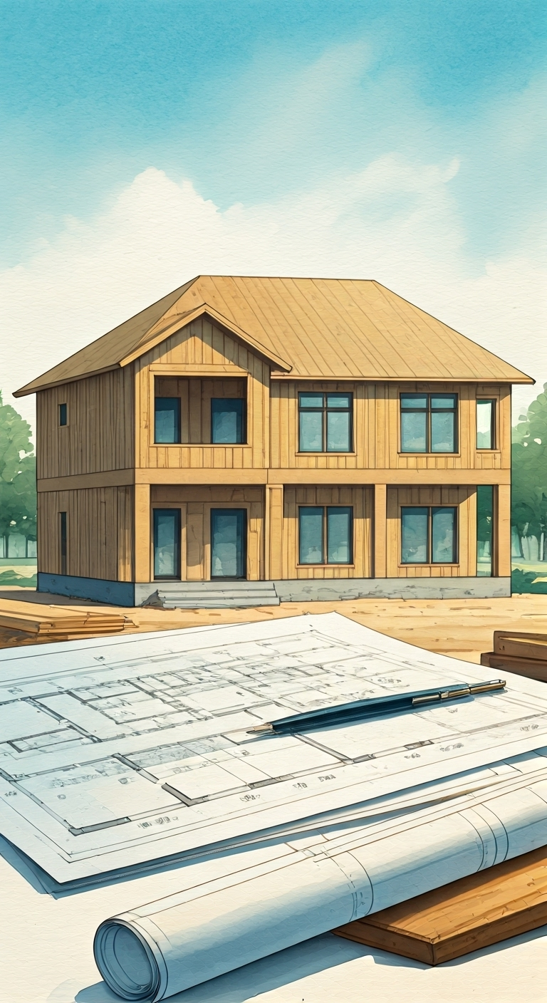 Watercolor house under construction scene