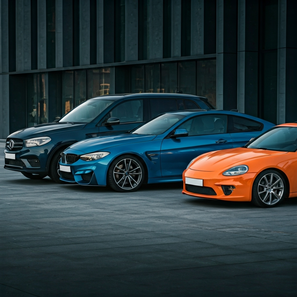 Diverse cars parked in city