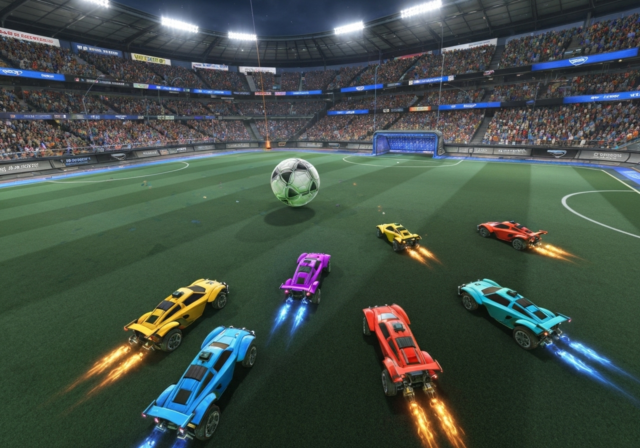 Rocket League cars chasing ball