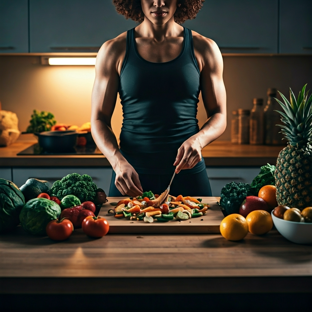 Athletic person cooking healthy meal