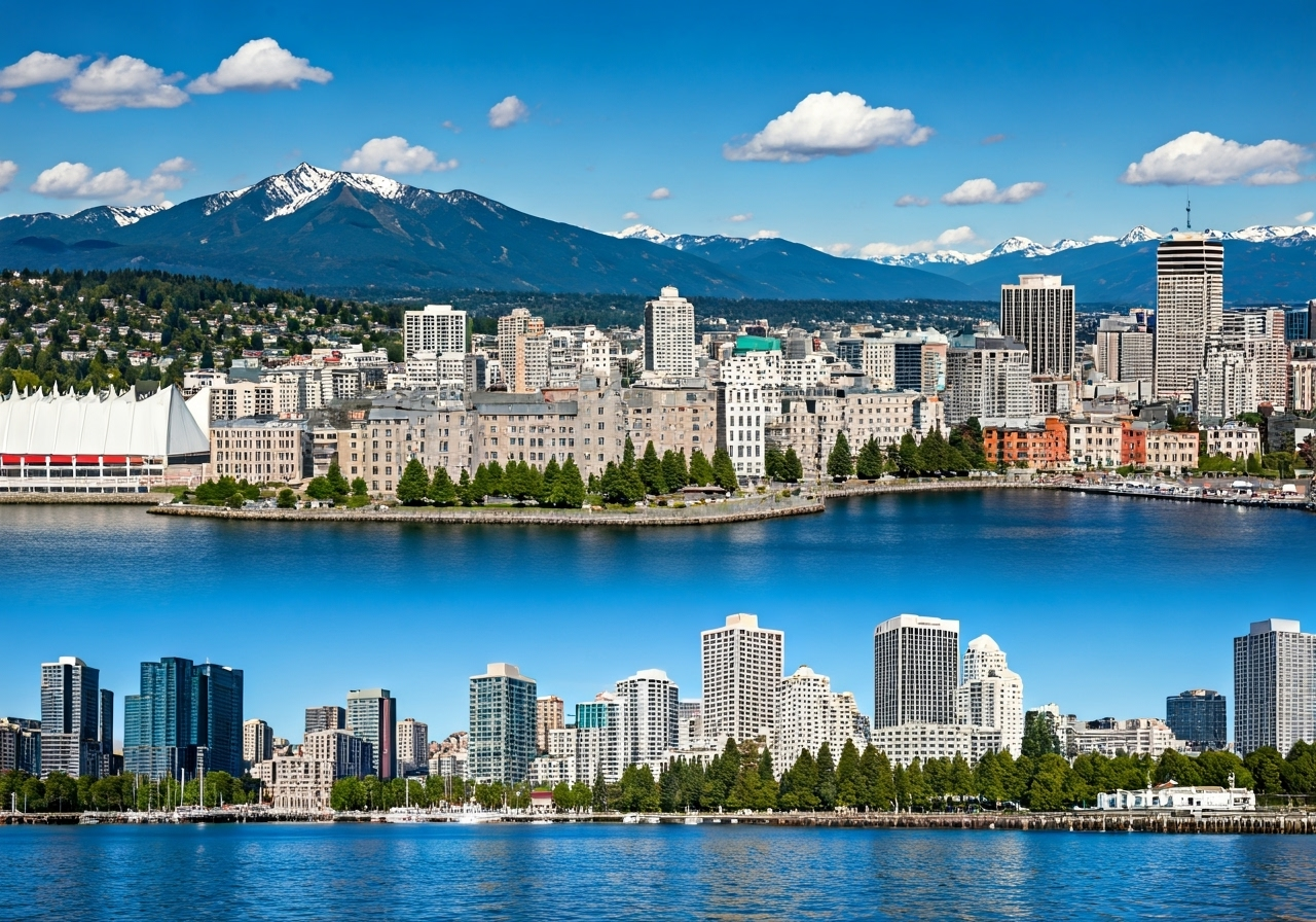 Collage of BC landmarks aerial view