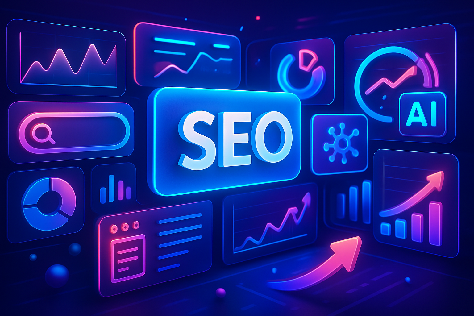 futuristic SEO dashboard with analytics