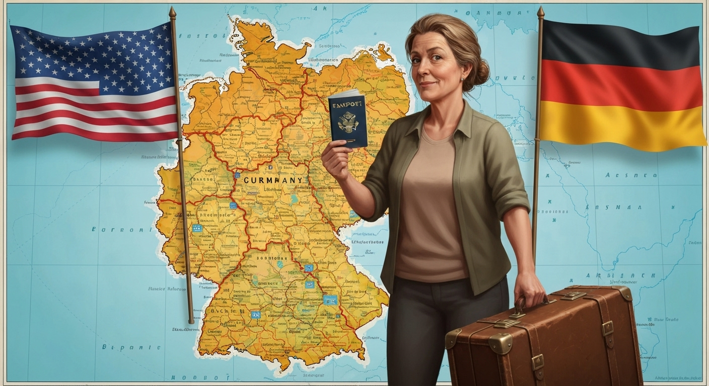 Traveler with passport and Germany map