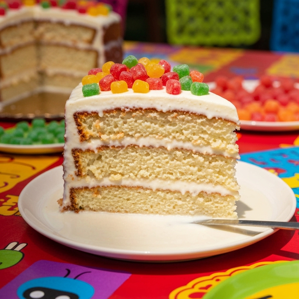 Tres leches cake with chewy jubes topping