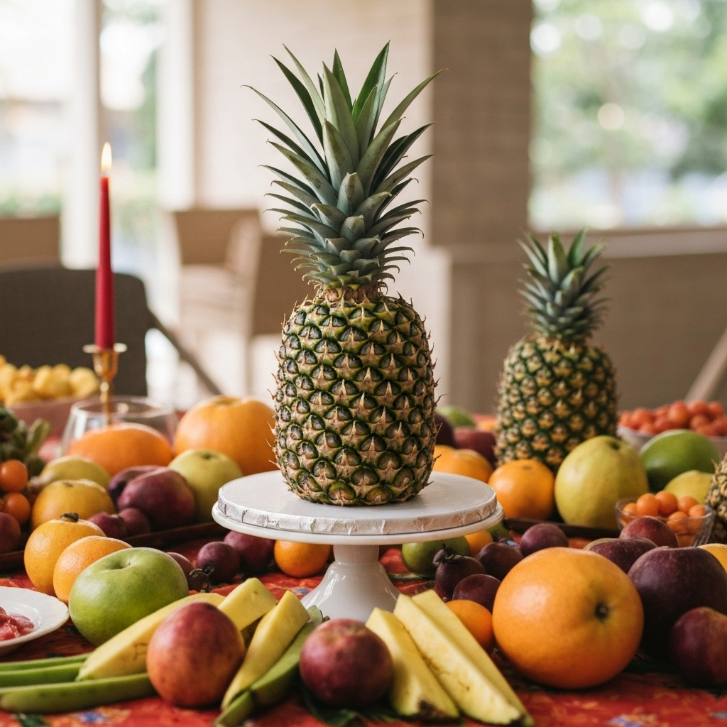 Pineapple cake with jubes on festive table