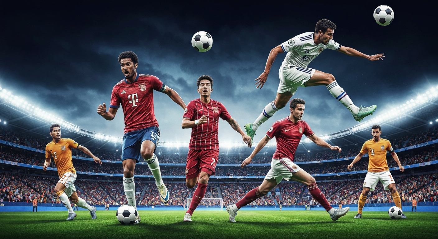 Jugadores de fútbol en un estadio mundial