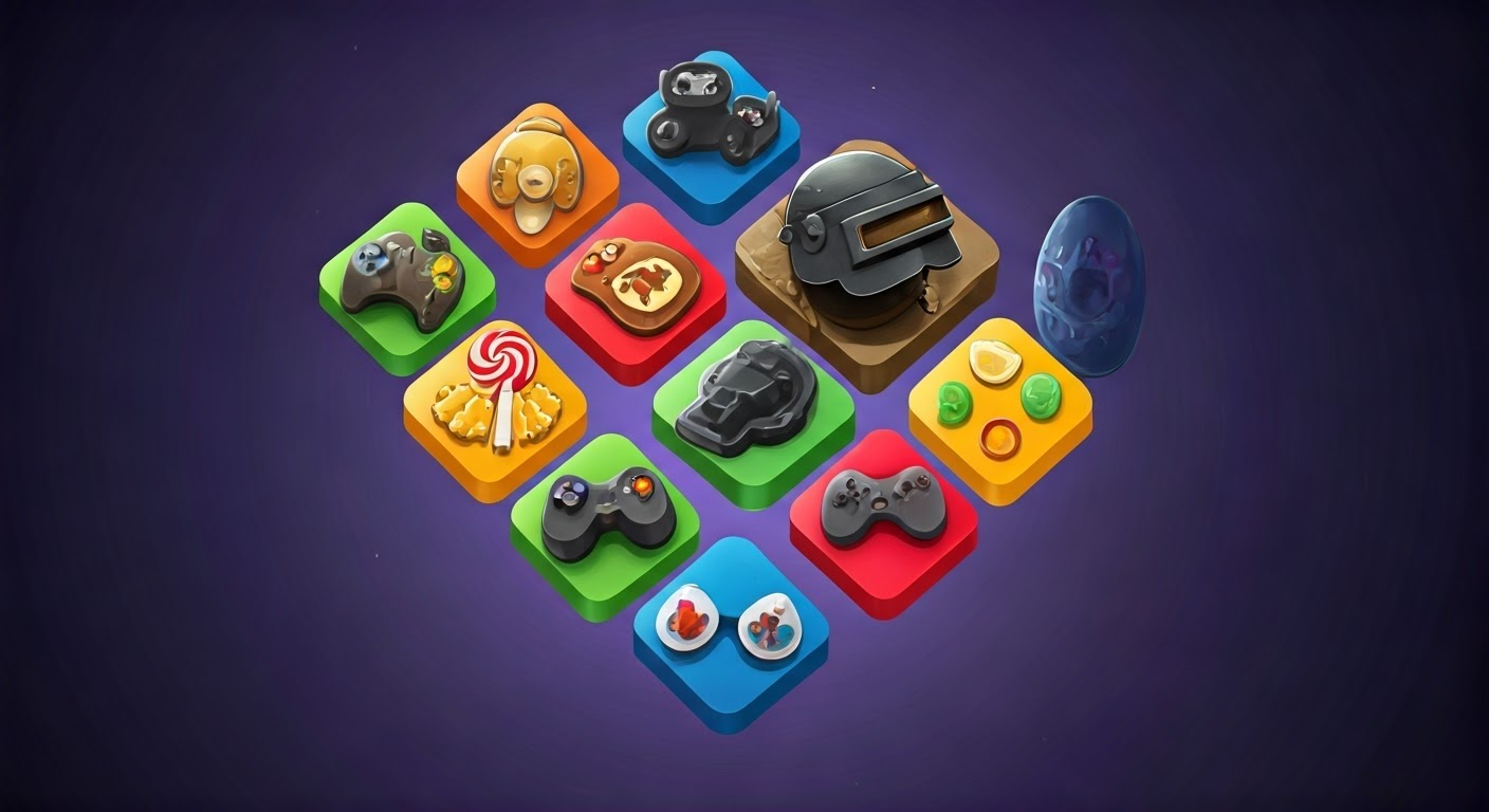 Colorful icons of addictive games