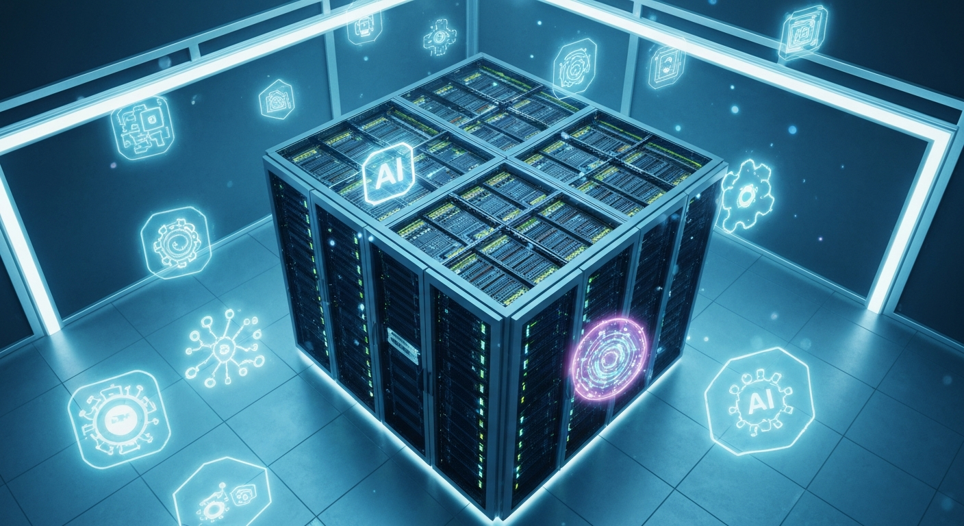 AI types as glowing icons