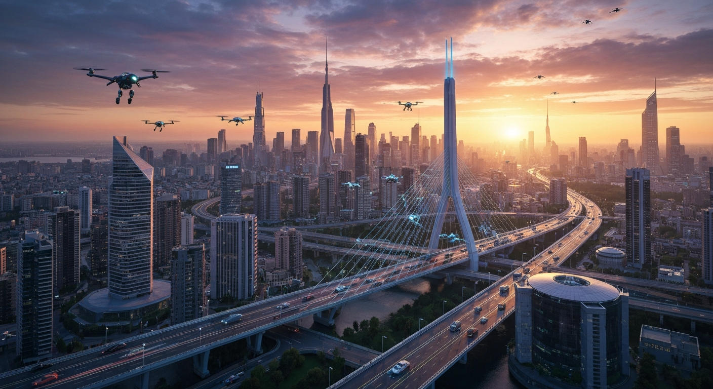 Futuristic city with AI technology