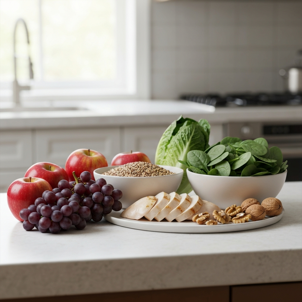 Colorful healthy food assortment on counter