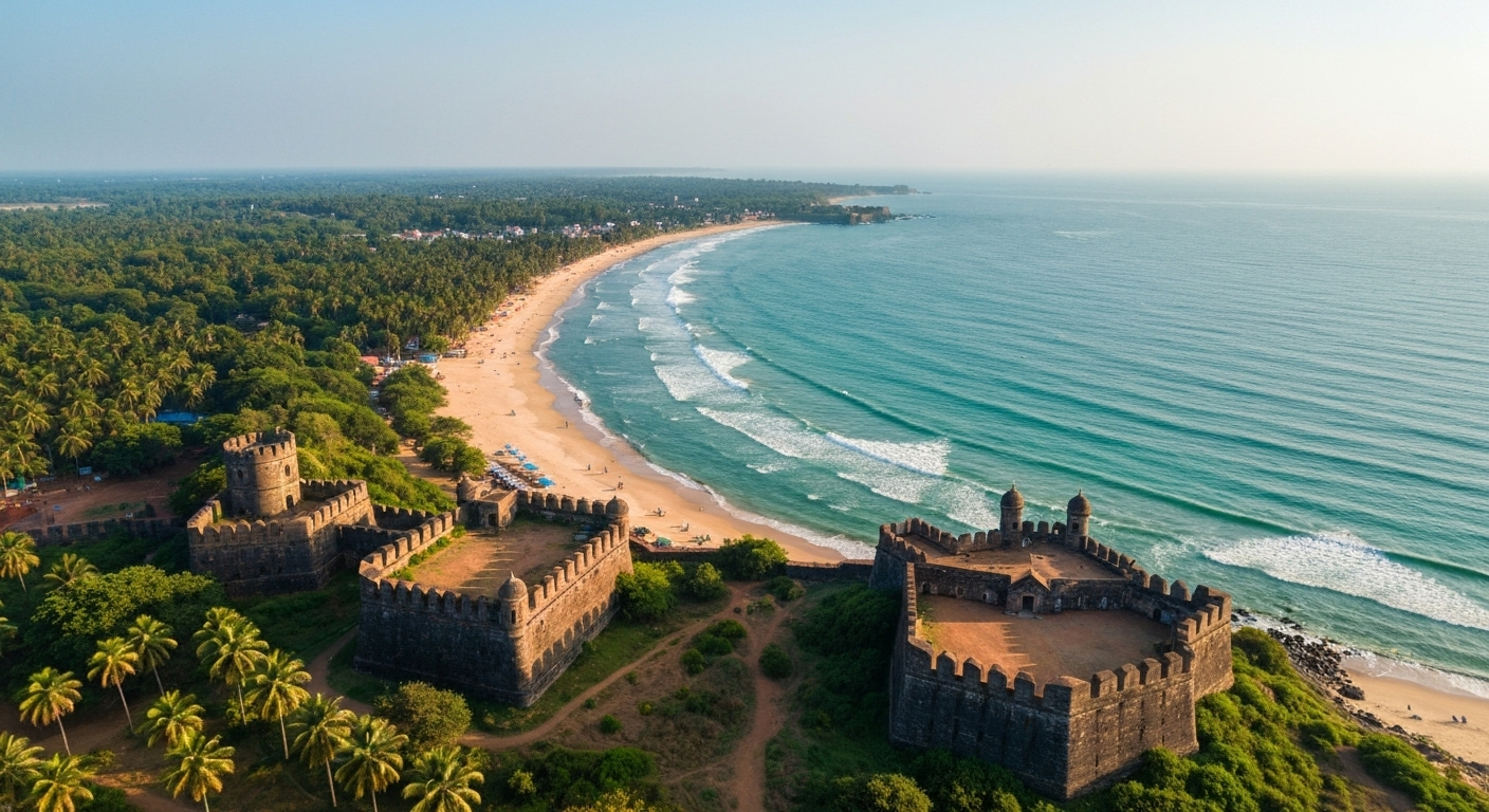 Goa coastline with beaches and forts