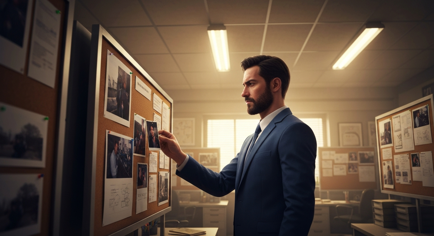 Hombre analizando escena criminal