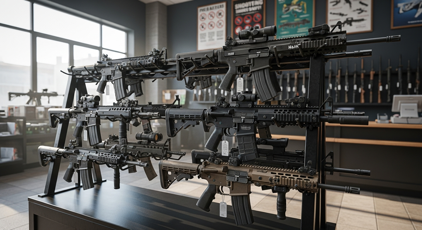 rifles on display gun store