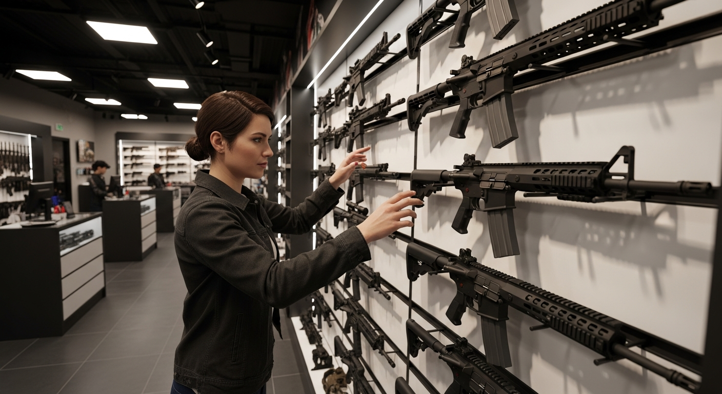choosing assault rifle in store